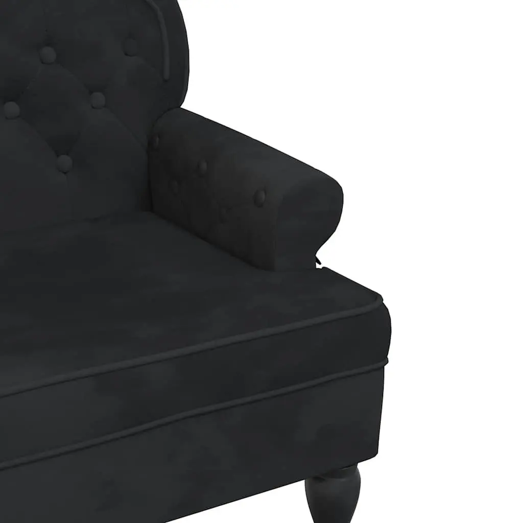 Bench with Backrest Black Velvet Padded Seat Wave-Shaped Back Armrests