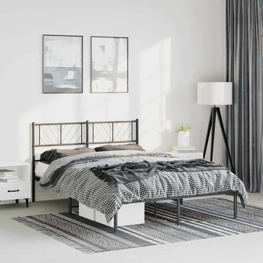 Black Metal Bed Frame with Headboard 150x200 cm