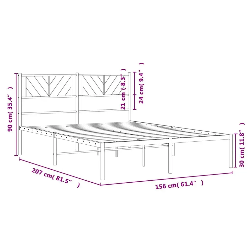 Black Metal Bed Frame with Headboard 150x200 cm