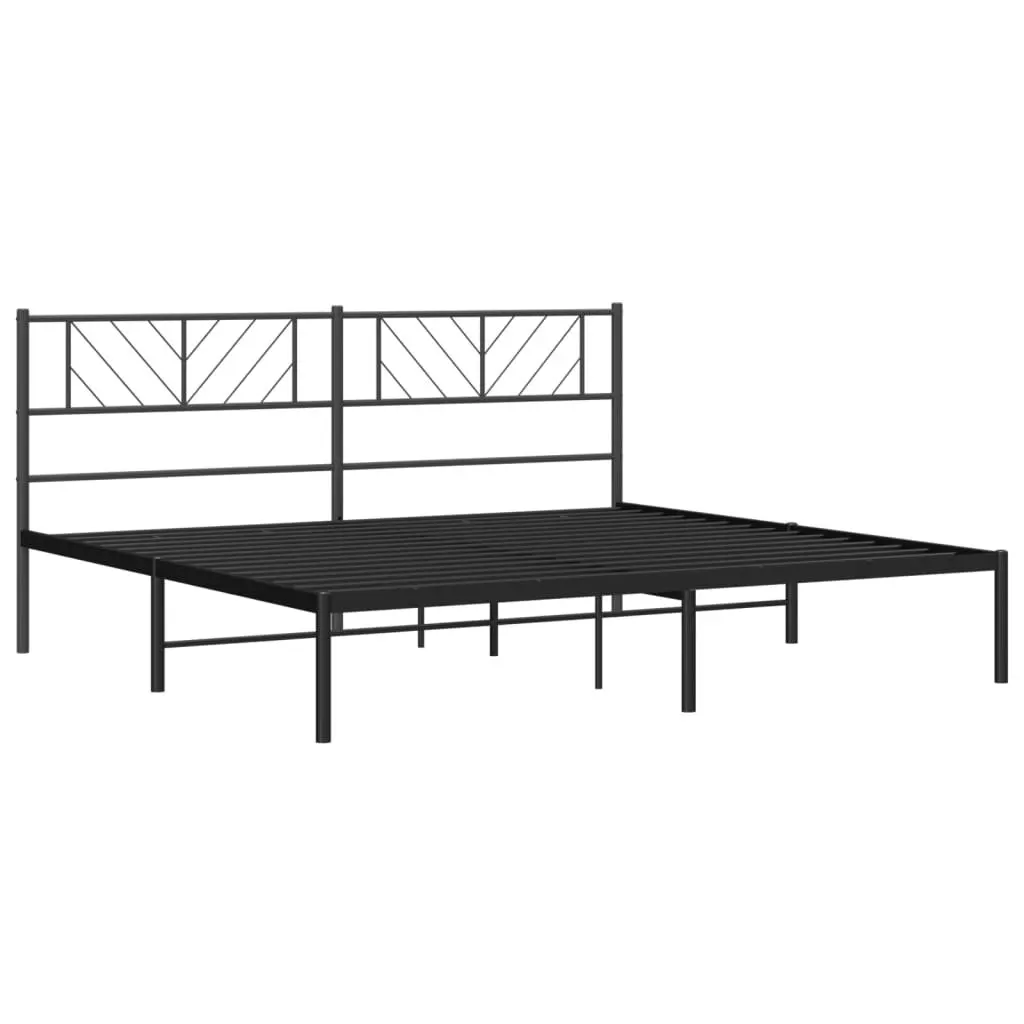 Metal Bed Frame King Black Steel Slatted Base 183x203cm