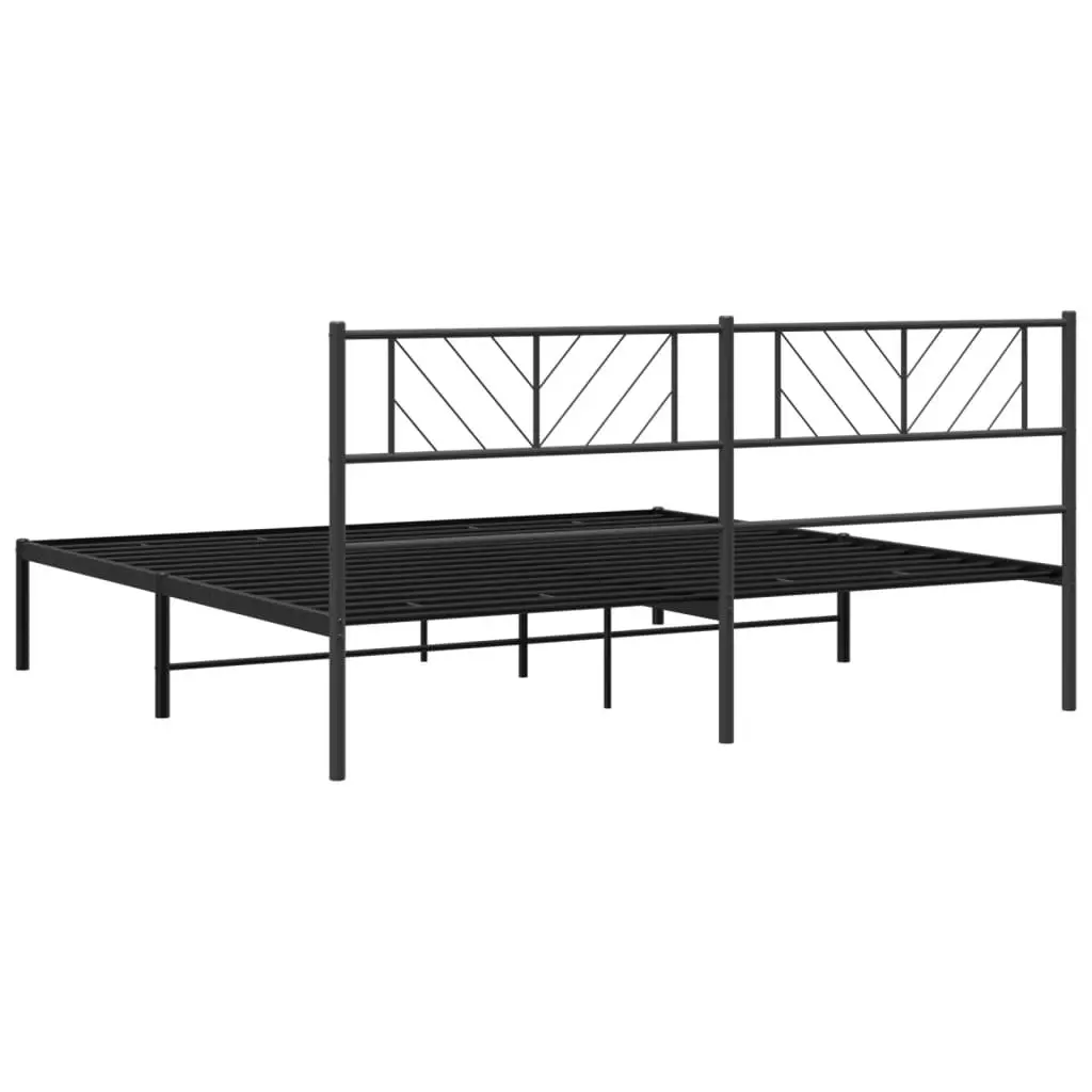 Metal Bed Frame King Black Steel Slatted Base 183x203cm