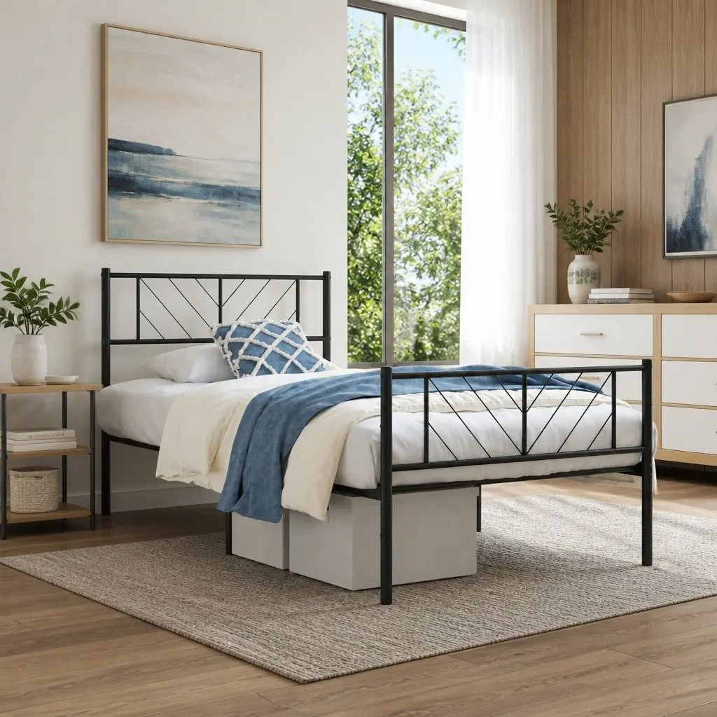 Metal Bed Frame Slatted Base King Single 107x203 cm Black