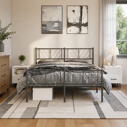 Comfortable Black Metal Bed Frame 135x190 cm with Footboard