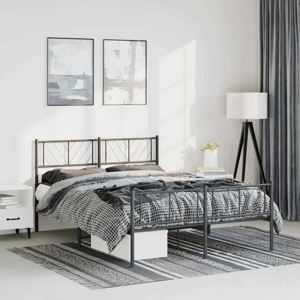 Metal Bed Frame with Headboard and Footboard Black 135x190 cm