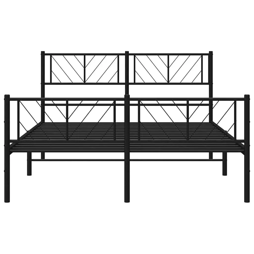 Metal Bed Frame with Headboard and Footboard Black 135x190 cm