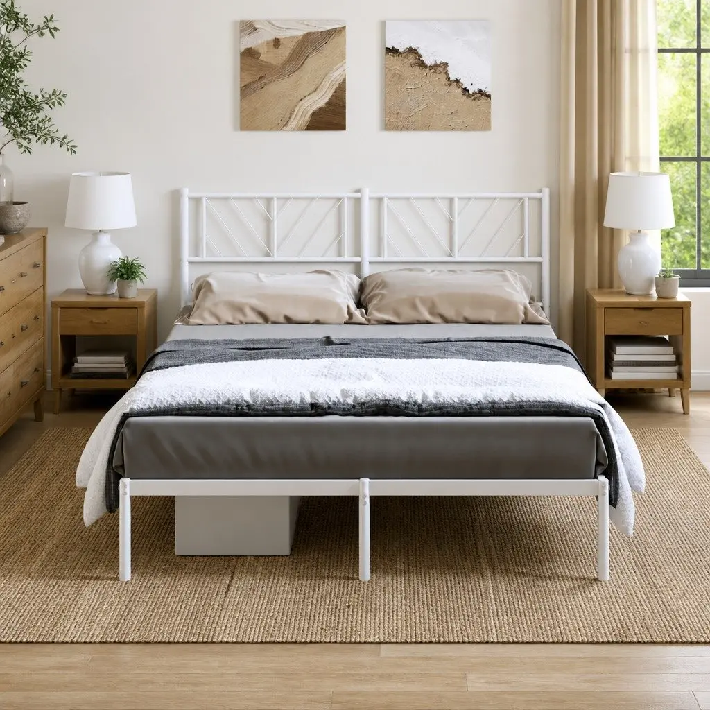 White Metal Bed Frame with Headboard 150x200 cm