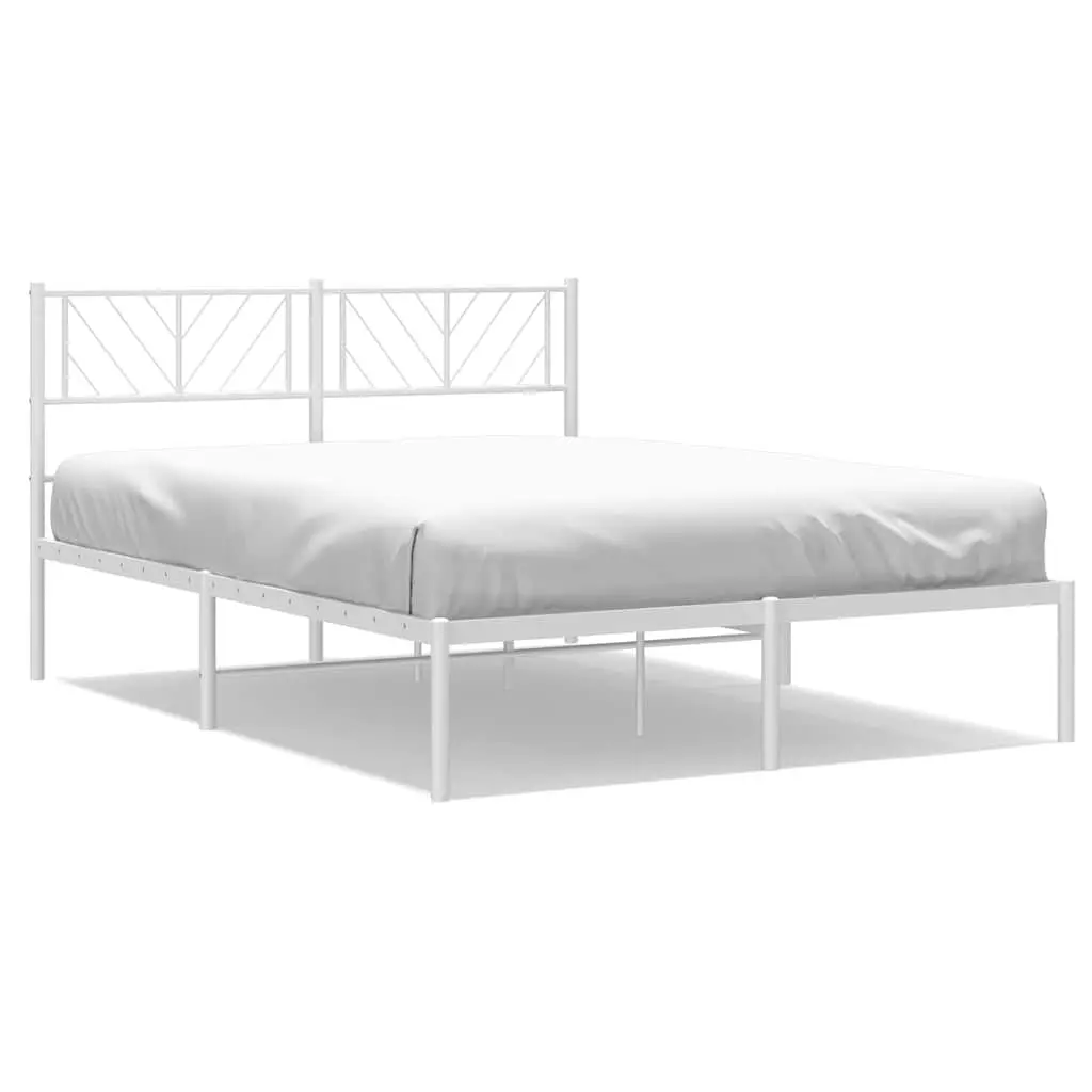 White Metal Bed Frame with Headboard 150x200 cm