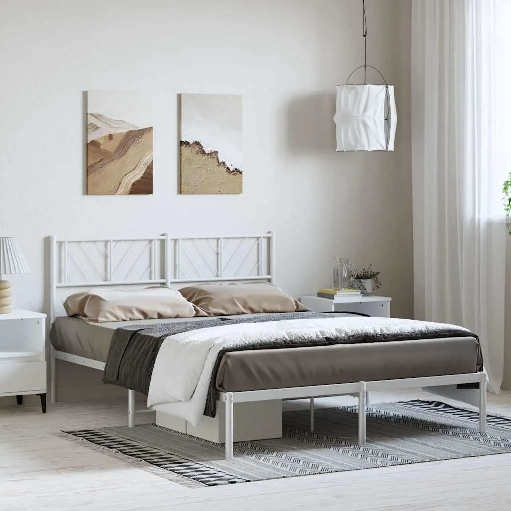White Metal Bed Frame with Headboard 150x200 cm