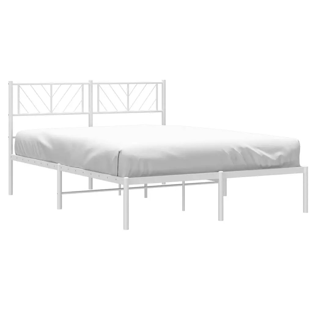 White Metal Bed Frame with Headboard 150x200 cm