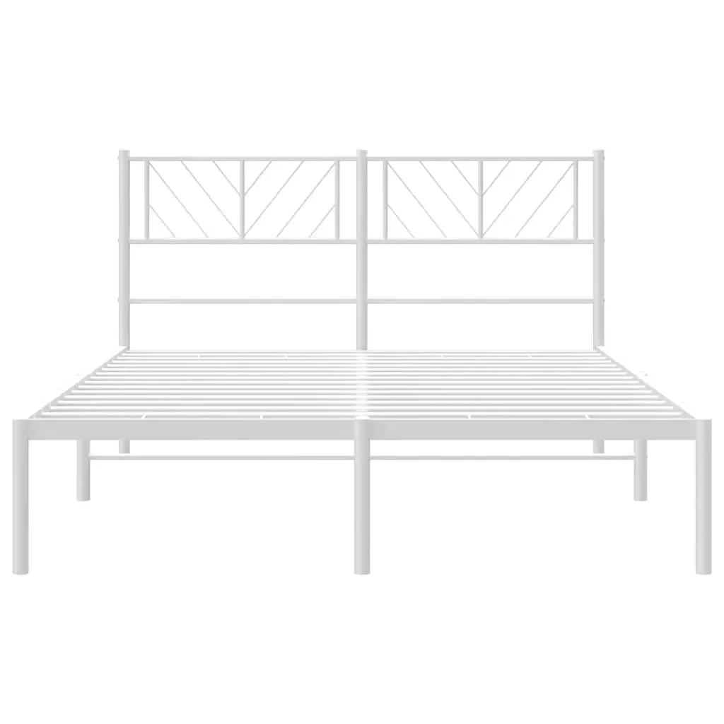 White Metal Bed Frame with Headboard 150x200 cm
