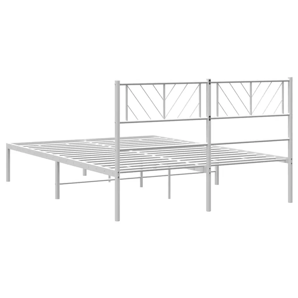 White Metal Bed Frame with Headboard 150x200 cm