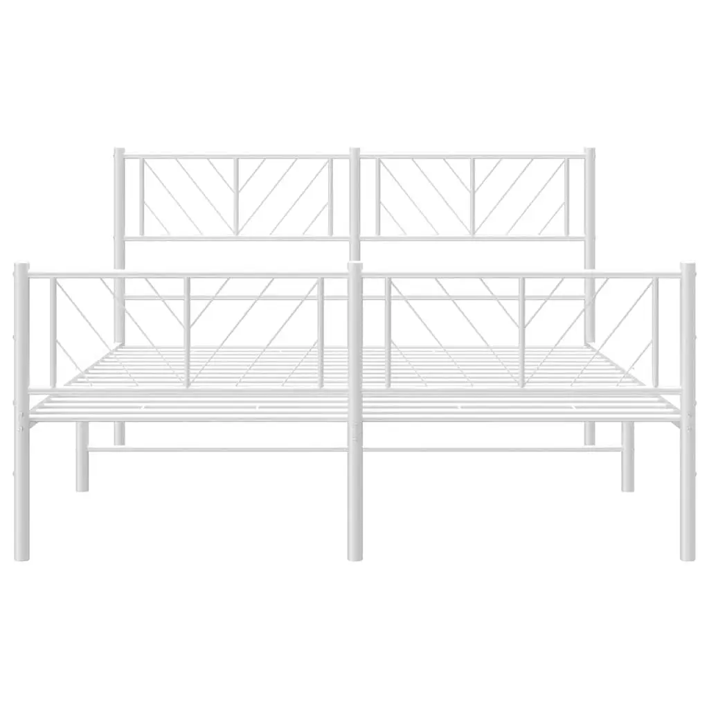 Metal Bed Frame 150x200 cm with Footboard Headboard White Bedroom Furniture