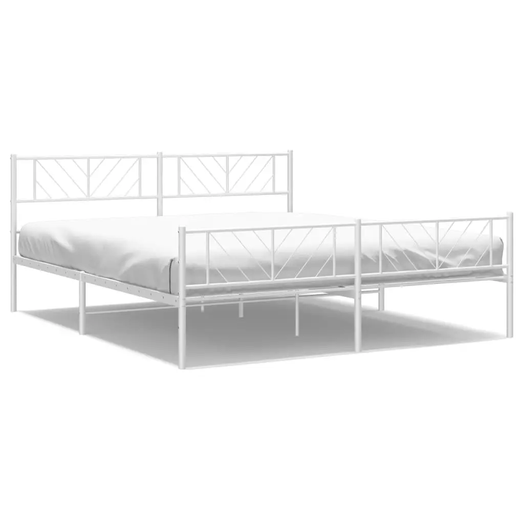 Metal Bed Frame White King Size 183x203cm with Footboard Slatted Base