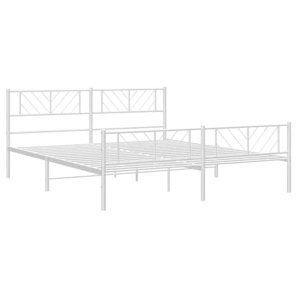 Metal Bed Frame White King Size 183x203cm with Footboard Slatted Base