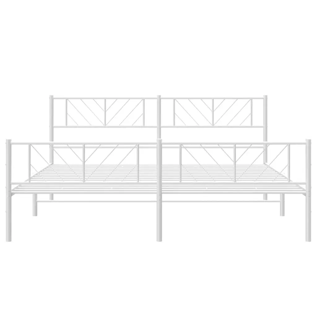 Metal Bed Frame White King Size 183x203cm with Footboard Slatted Base
