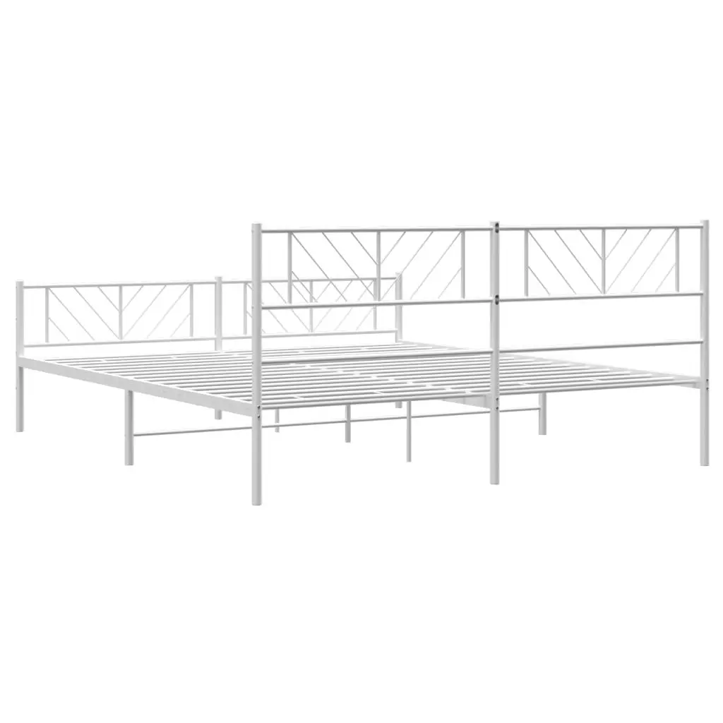 Metal Bed Frame White King Size 183x203cm with Footboard Slatted Base