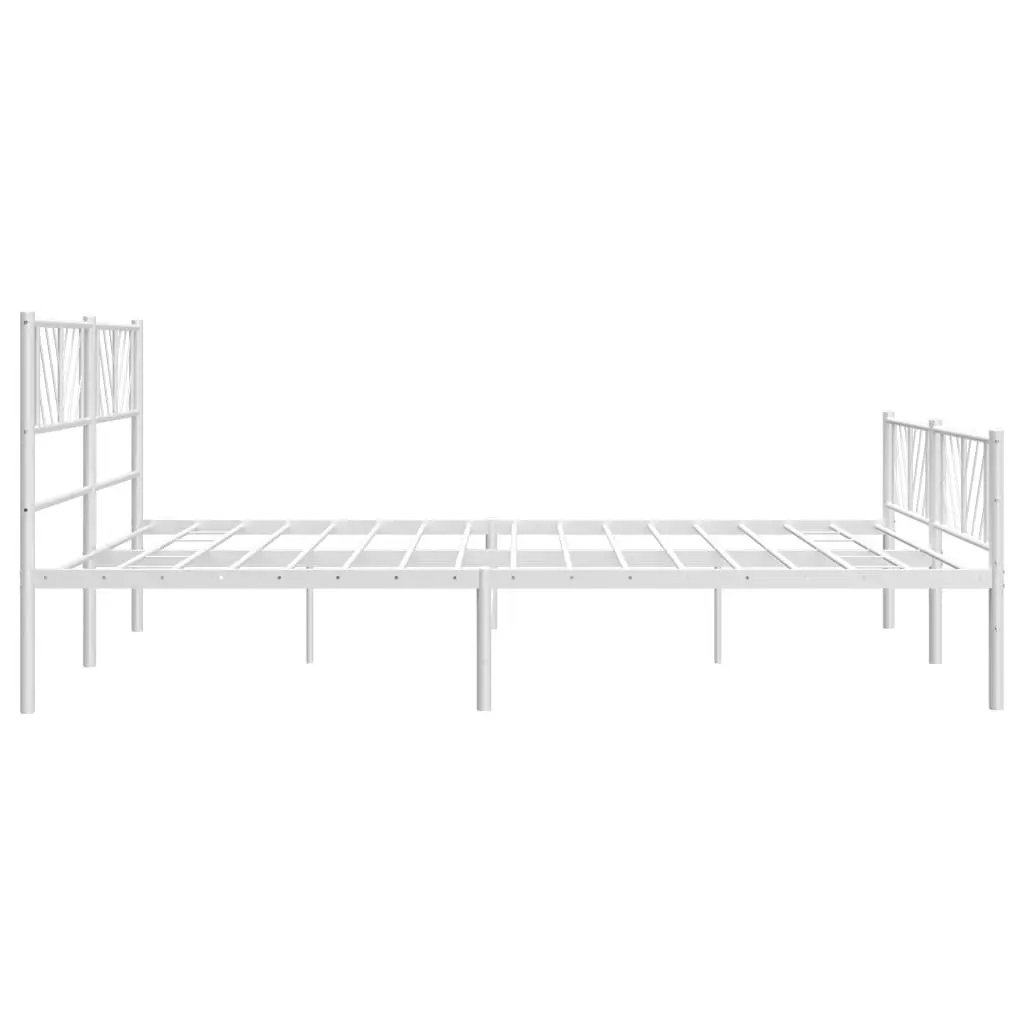 Metal Bed Frame White King Size 183x203cm with Footboard Slatted Base