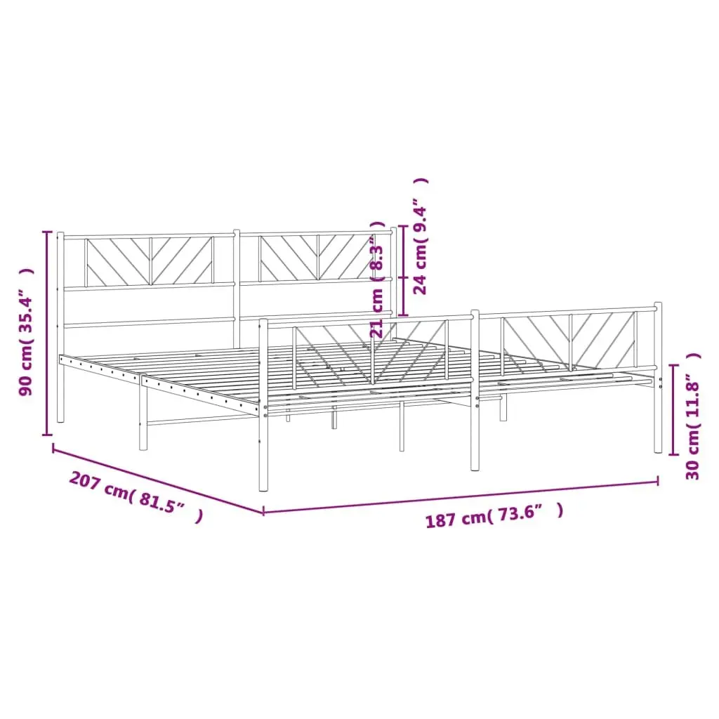 Metal Bed Frame White King Size 183x203cm with Footboard Slatted Base