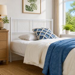 Metal Headboard White 107 cm Bed Header Powder-Coated Steel Frame Bedroom