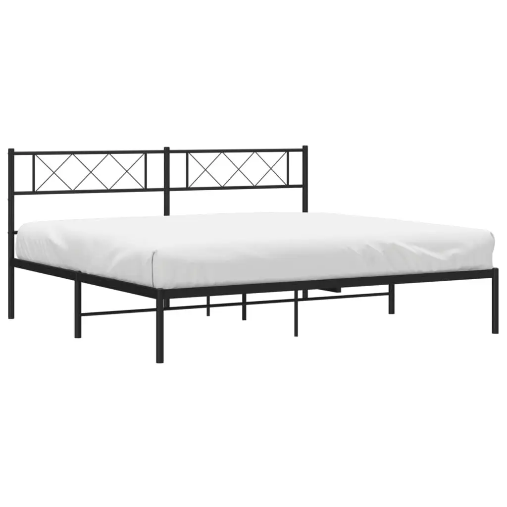 King Metal Bed Frame with Headboard Black Powder-coated Steel Slatted Base 183 x 203 cm