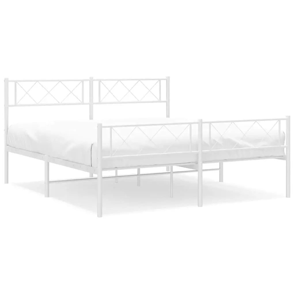 Metal Bed Frame White with Footboard and Headboard 150x200 cm