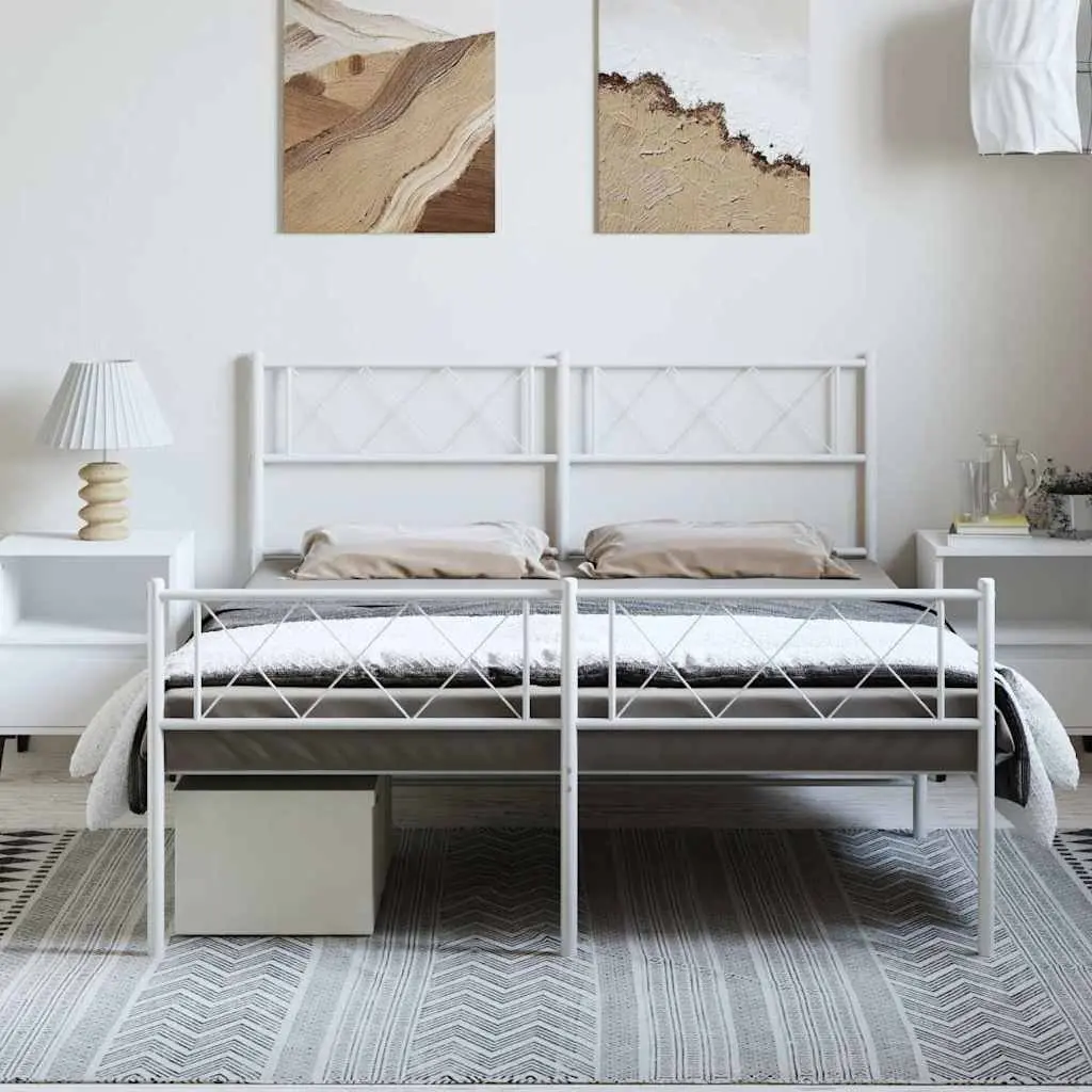 Metal Bed Frame White with Footboard and Headboard 150x200 cm