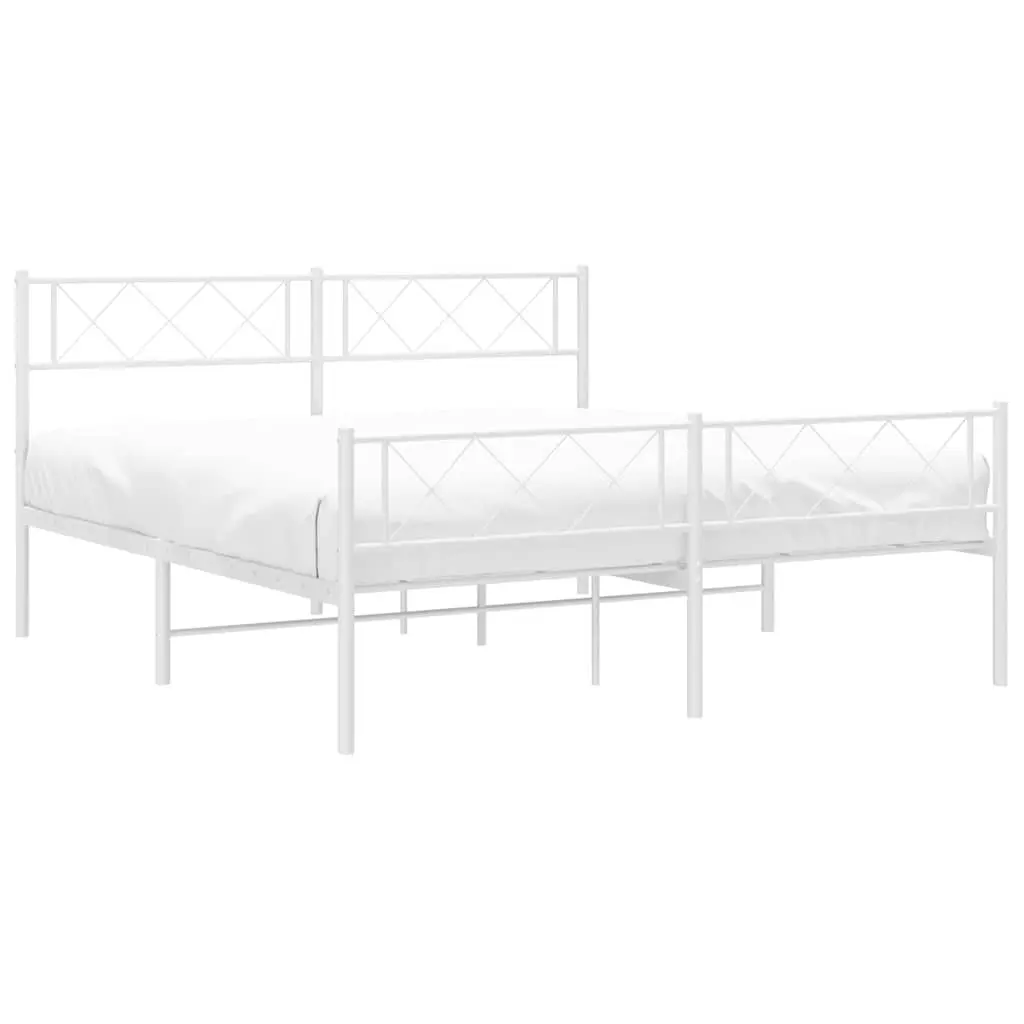 Metal Bed Frame White with Footboard and Headboard 150x200 cm