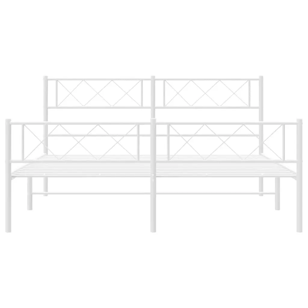 Metal Bed Frame White with Footboard and Headboard 150x200 cm