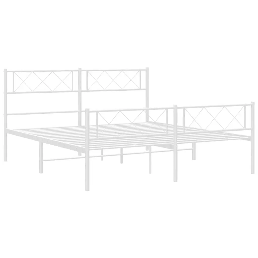 Metal Bed Frame White with Footboard and Headboard 150x200 cm