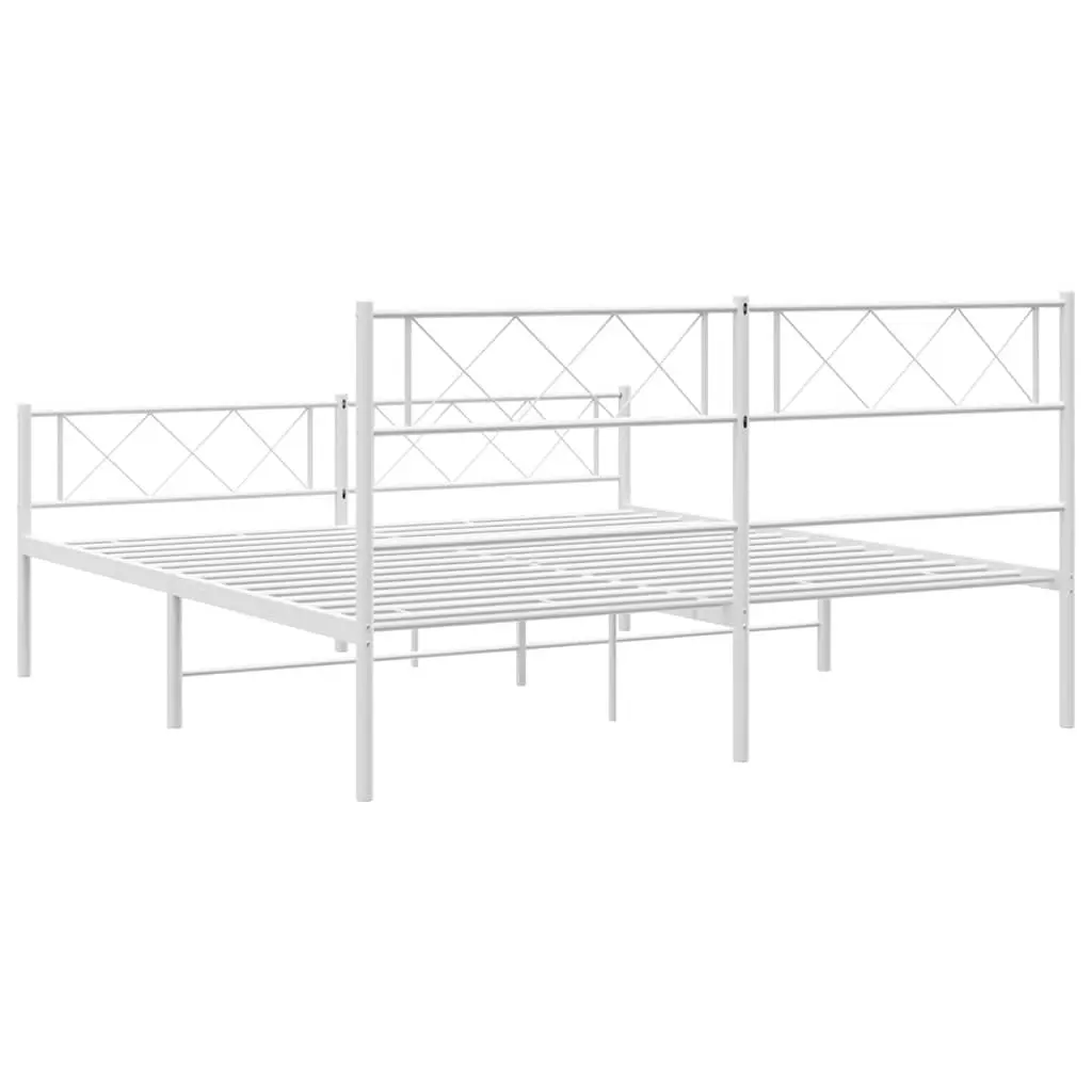 Metal Bed Frame White with Footboard and Headboard 150x200 cm
