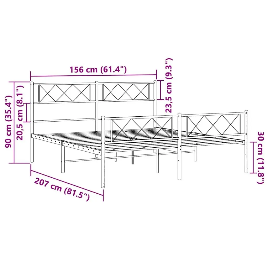 Metal Bed Frame White with Footboard and Headboard 150x200 cm