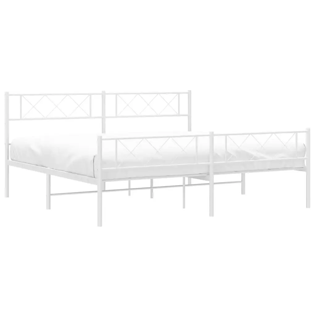 Metal Bed Frame King Size White with Footboard and Headboard 183x203cm