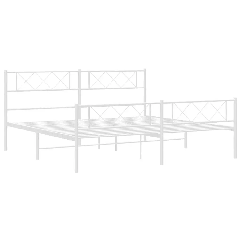 Metal Bed Frame King Size White with Footboard and Headboard 183x203cm