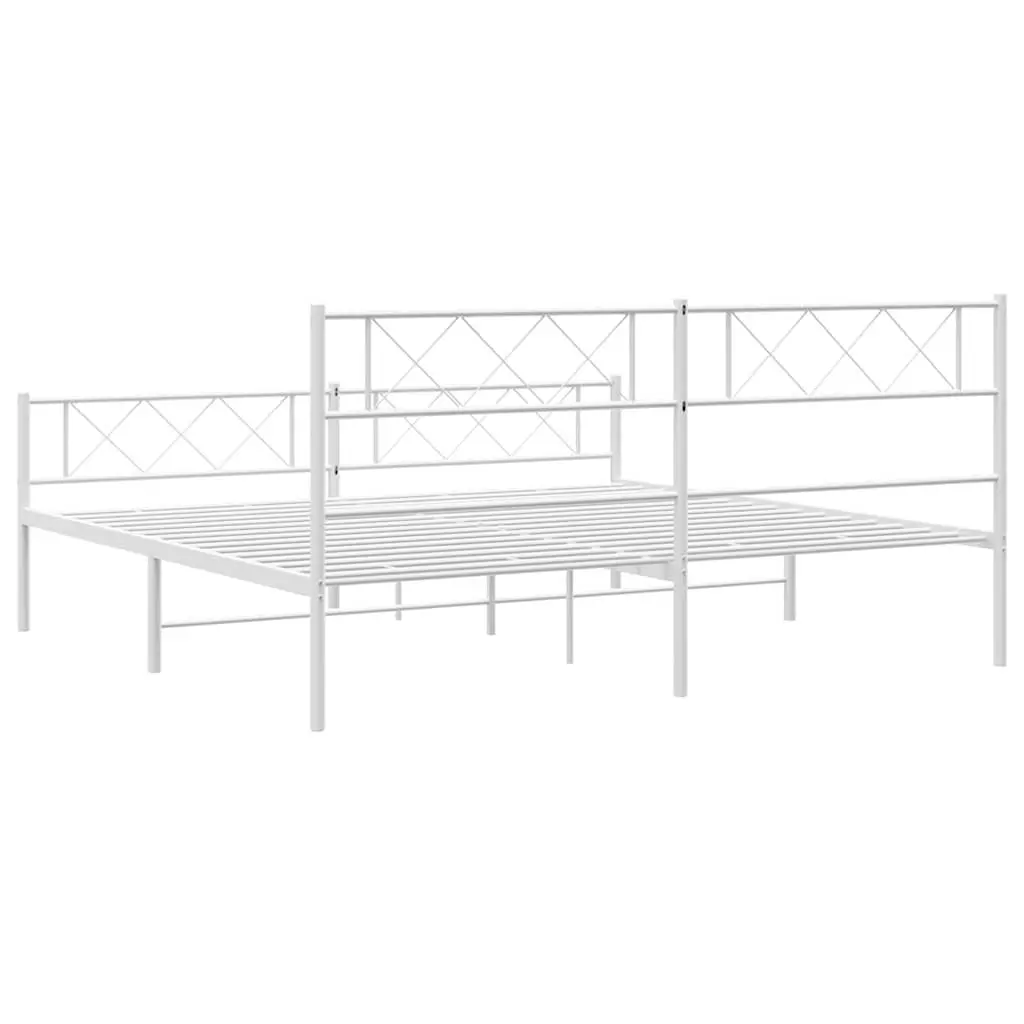 Metal Bed Frame King Size White with Footboard and Headboard 183x203cm