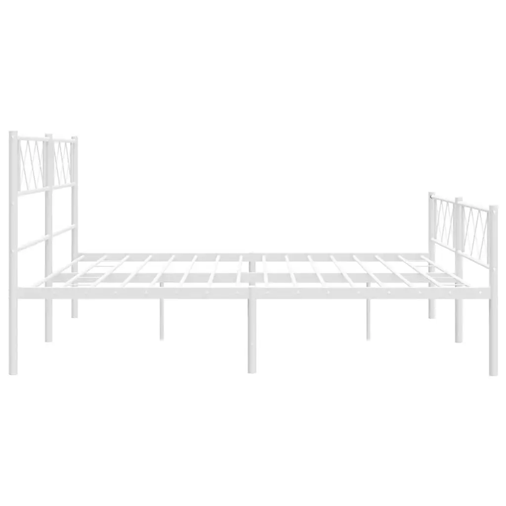 Metal Bed Frame King Size White with Footboard and Headboard 183x203cm