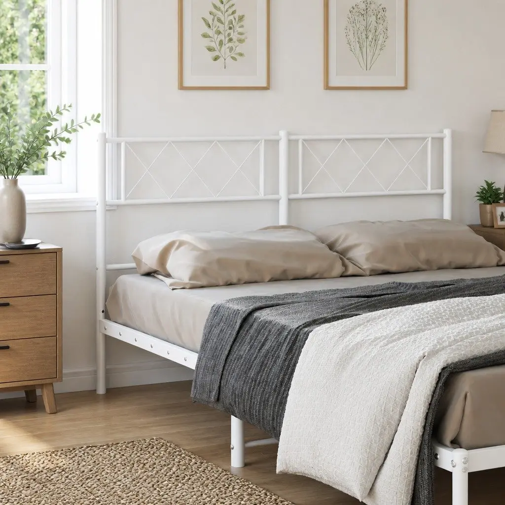 Metal Bed Headboard White 135cm Bedroom Bed Frame Replacement