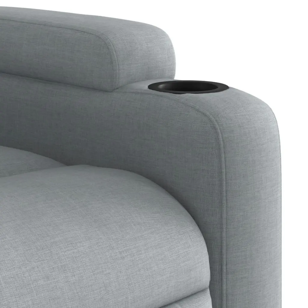 Recliner Chair Manual Reclining Grey Fabric Armchair with Cup Holders Side