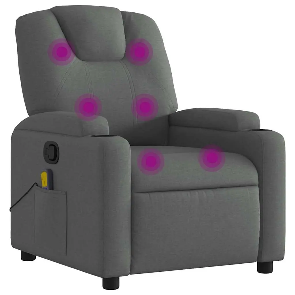 Massage Recliner Chair Manual Recline Grey Fabric 135 Degree Vibration Armchair