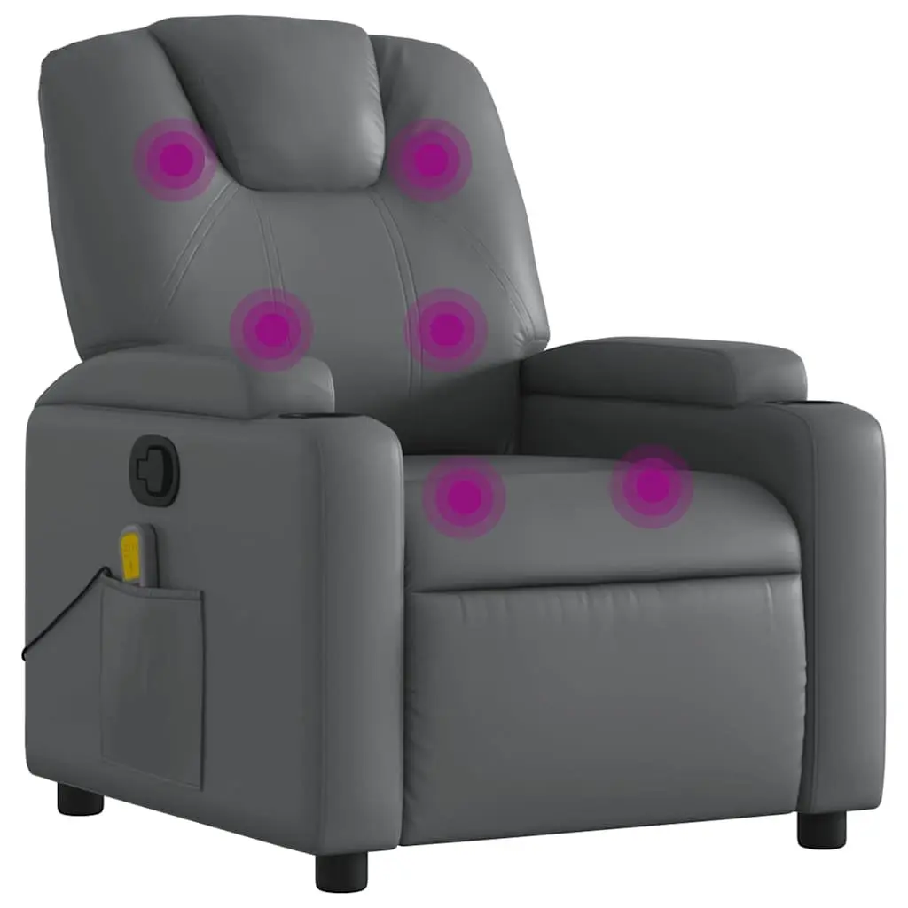 Massage Recliner Chair Manual Reclining Grey Faux Leather 135 Degrees