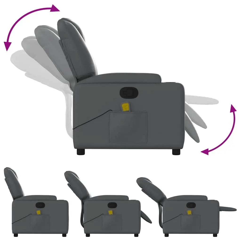 Massage Recliner Chair Manual Reclining Grey Faux Leather 135 Degrees