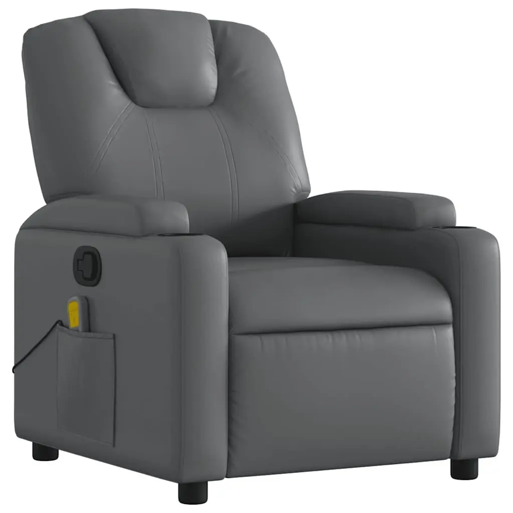 Massage Recliner Chair Manual Reclining Grey Faux Leather 135 Degrees