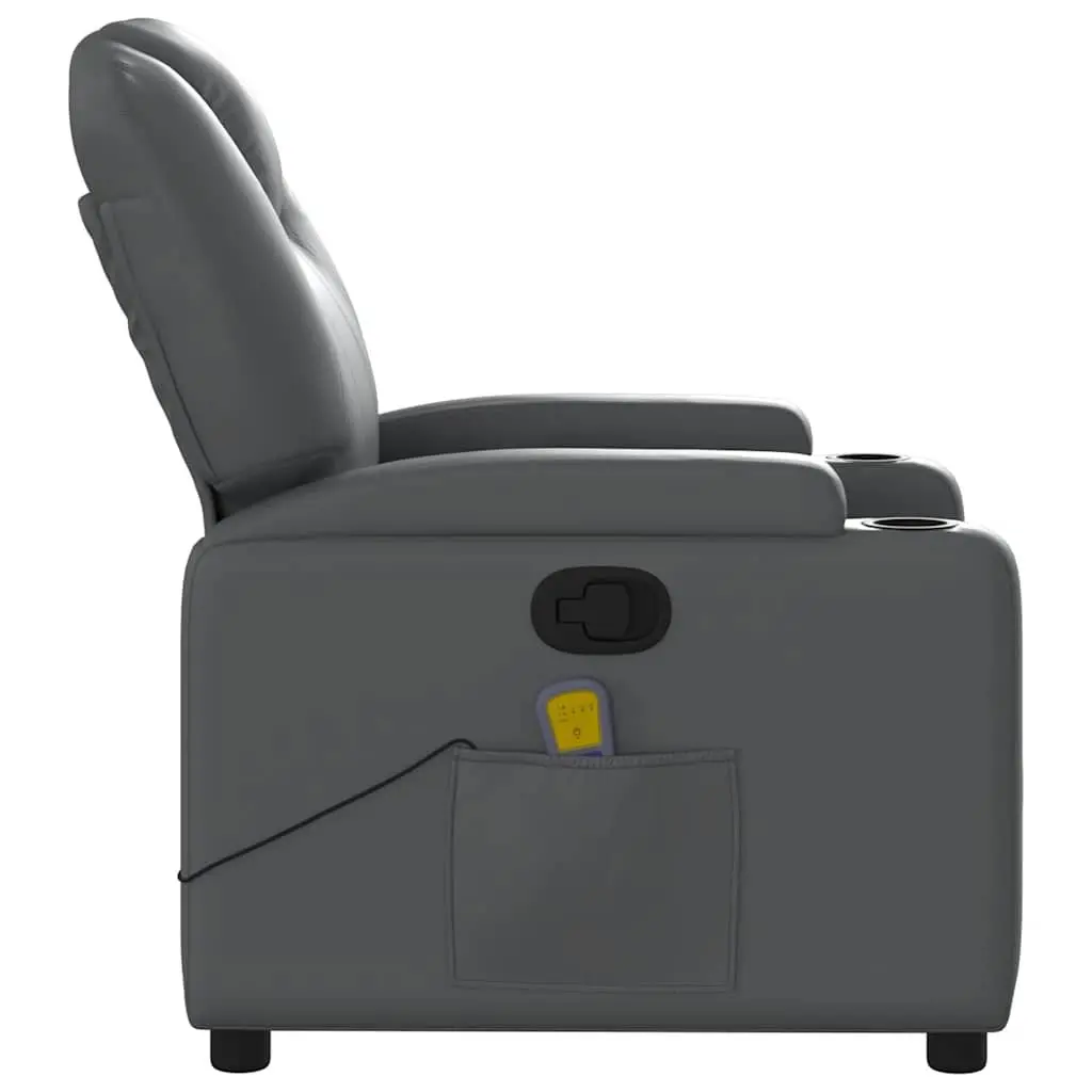 Massage Recliner Chair Manual Reclining Grey Faux Leather 135 Degrees