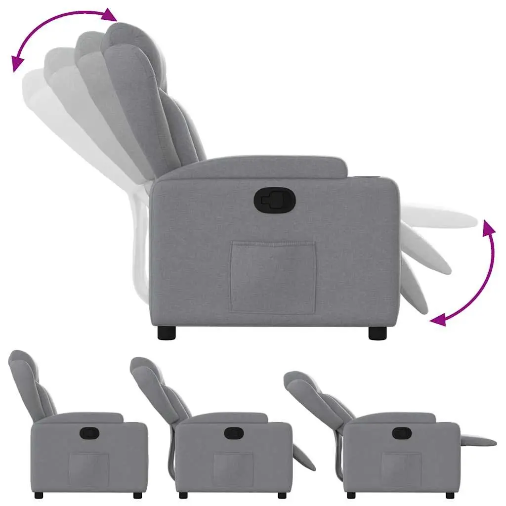 Recliner Chair Manual Reclining Armchair Grey Fabric Lounge Seat Cup Holders