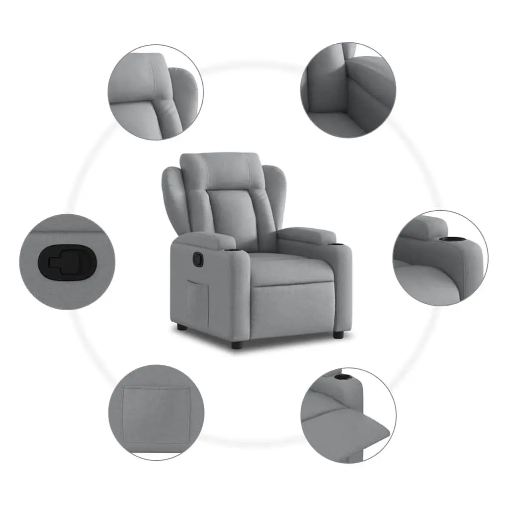 Recliner Chair Manual Reclining Armchair Grey Fabric Lounge Seat Cup Holders