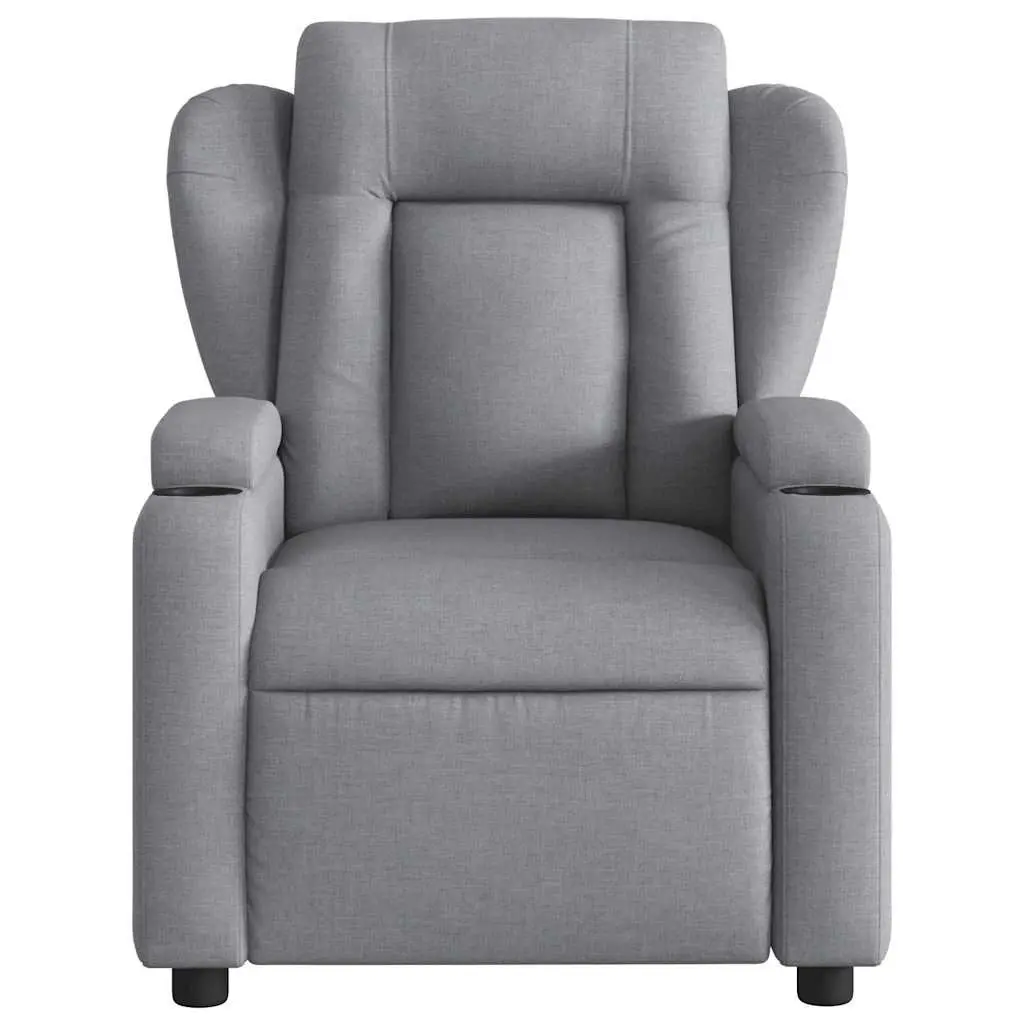 Recliner Chair Manual Reclining Armchair Grey Fabric Lounge Seat Cup Holders