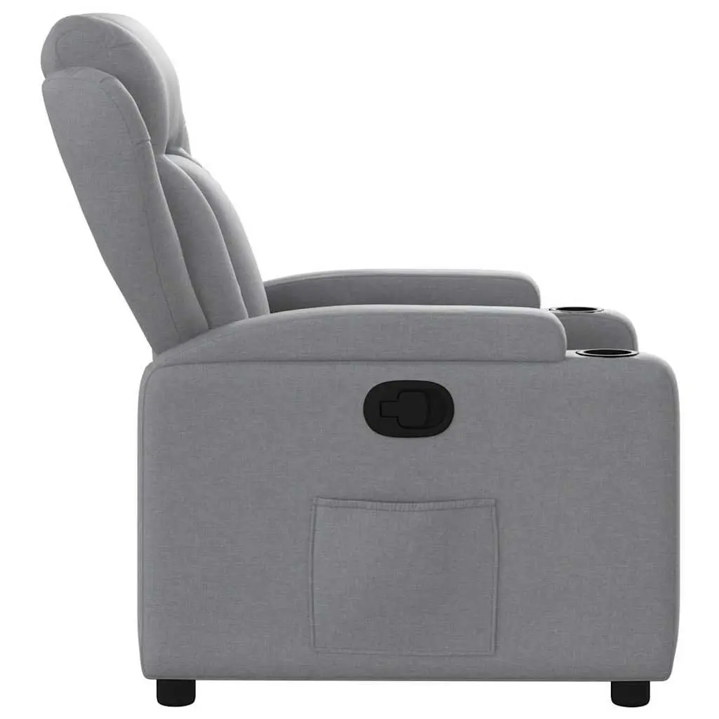 Recliner Chair Manual Reclining Armchair Grey Fabric Lounge Seat Cup Holders