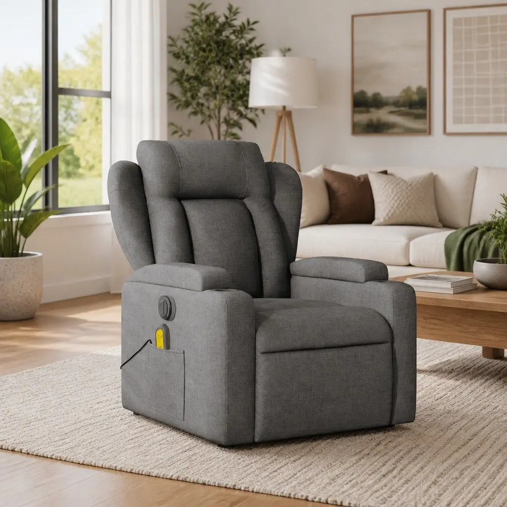 Grey Fabric Manual Recline Massage Chair with Vibration and 6 Points for Comfort and Relaxation