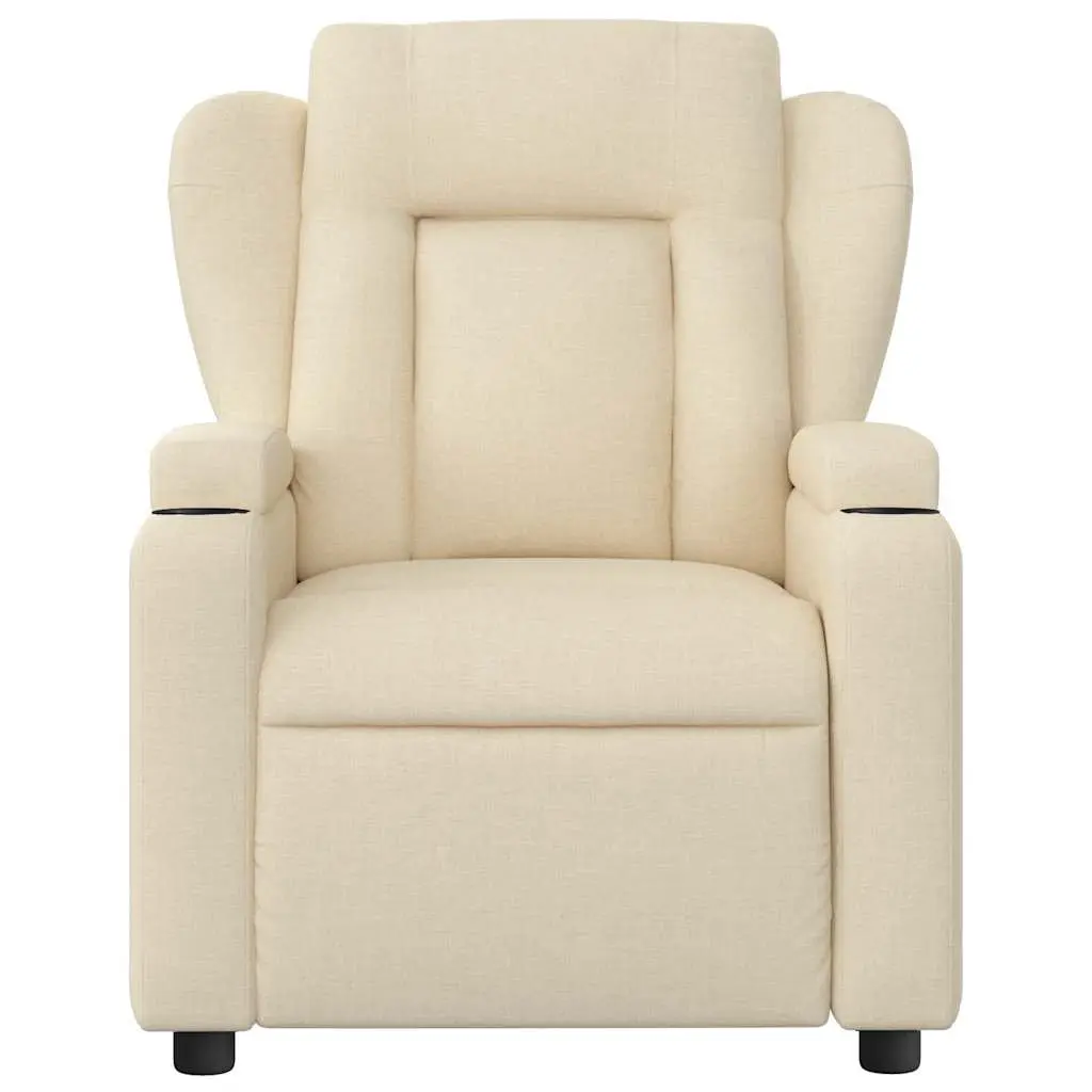 Massage Recliner Chair Cream Fabric Manual Reclining with 6 Massage Points and Cup Holders