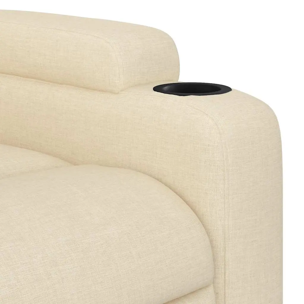 Massage Recliner Chair Cream Fabric Manual Reclining with 6 Massage Points and Cup Holders