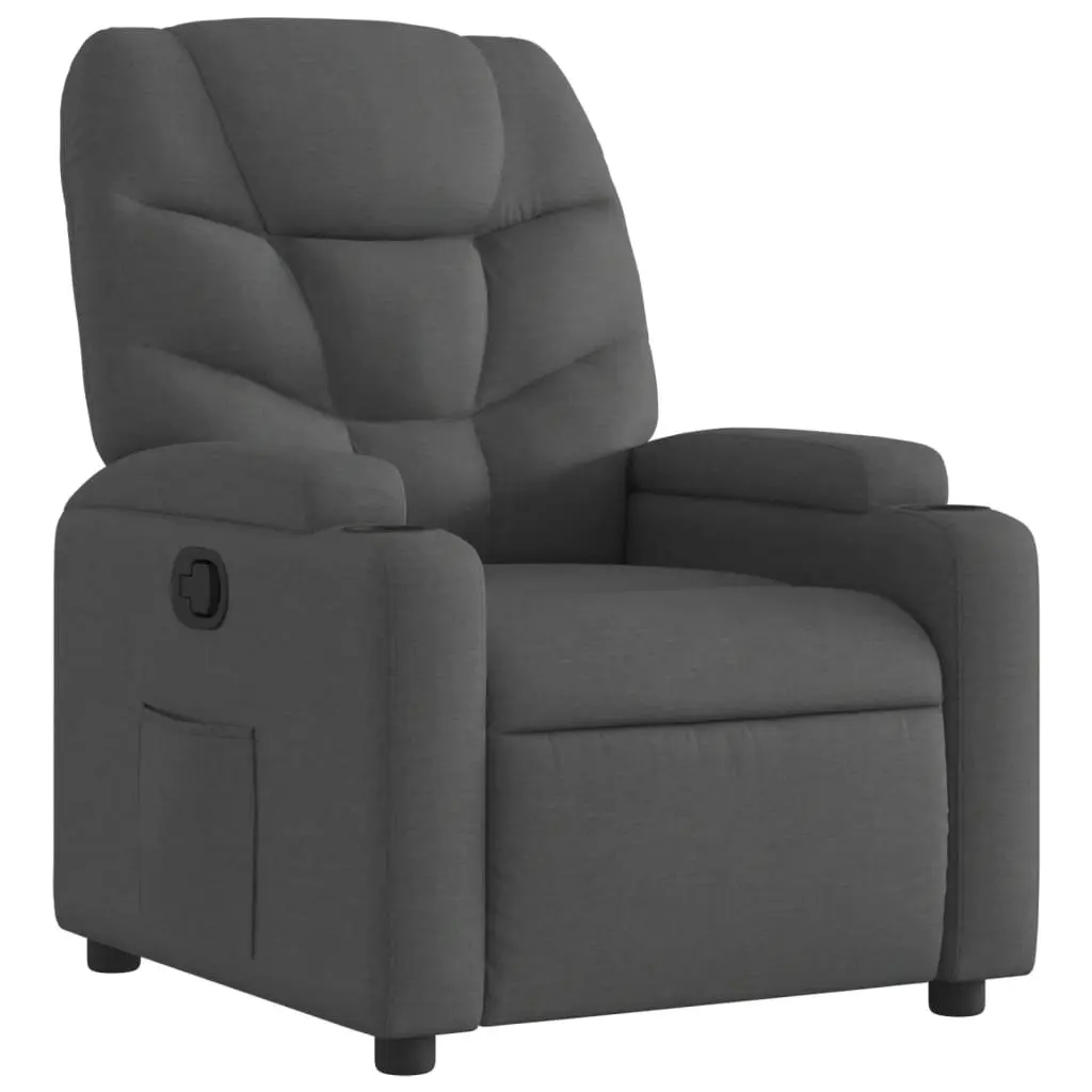 Recliner Chair Manual Recline Armchair Lounge Seat Cup Holders Side Pocket Grey